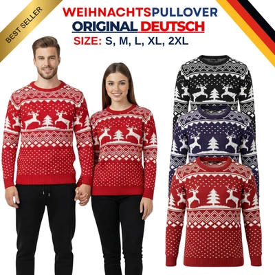 BLAUERHAFEN Weihnachtspullover Herren Rundhals Rentier Ugly Christmas Sweater XMAS S bis XXL