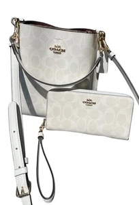 Coach Mollie Bucket Bag 22 In Signature Canvas CA582 And Wallet White - Picture 1 of 11