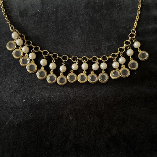 VETEMENTS Collana catena perle e perle trasparenti tono oro 20"