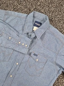 Wrangler Cowboy Cut Long Sleeve Western Snap Up Work Shirt Chambray Blue Size L - Picture 1 of 7