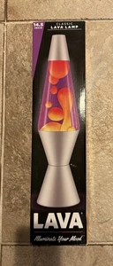 Lava Lamp 14.5'' Yellow Lava Wax Purple Liquid Silver Base Genuine *BRAND NEW* - Picture 1 of 6