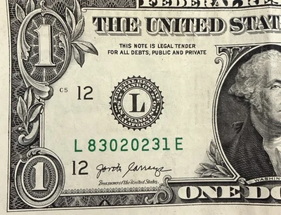 August 30, 2023 ; 8/30/2023 (L 83020231E) Birthday/Anniv Note $1 One Dollar Bill - Image 1 of 3