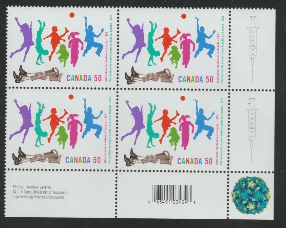 2005 Canada SC# 2120 LR - Polio Vaccination - Plate Block M-NH Lot # 3557d - Image 1 of 1