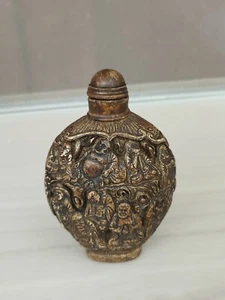 Collectible Old Snowflakes stone carved 18 arhats buddha statue snuff bottle - Picture 1 of 8