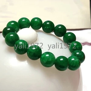Zertifiziert 14 mm Natürliche Klasse A Grüne Jade Jadeit Runde Perlen Armband 7,5 Zoll - Bild 1 von 8