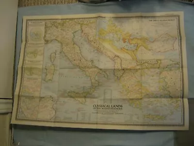 VINTAGE CLASSICAL LANDS OF THE MEDITERRANEAN MAP National Geographic Dec 1949 • 2.02$