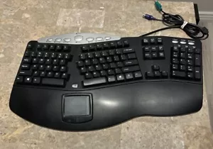 ADESSO PCK-308B BLACK Wired Ergonomic Contoured Multimedia Touchpad Keyboard PS2 - Picture 1 of 3
