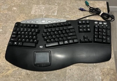 ADESSO PCK-308B BLACK Wired Ergonomic Contoured Multimedia Touchpad Keyboard PS2 - Image 1 of 3