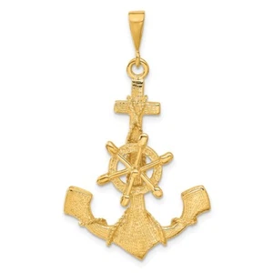 14k Large Anchor w/ Moveable Wheel Charm - Picture 1 of 6