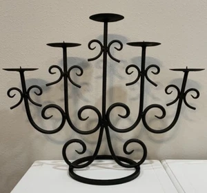 Vtg LARGE Black Wrought Iron Candelabra 5 Pillar Candle Holder Swirl Design - Picture 1 of 9