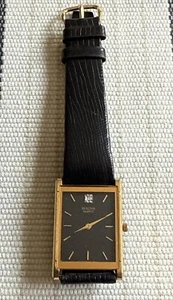Vintage Bulova Men's Quartz Diamond Accent Black Dial Gold Watch 23mm Working - Picture 1 of 9