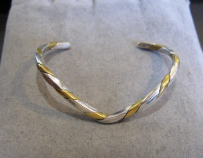 Pulsera estilo brazalete vintage de plata de ley y bronce Foto 1 de 4