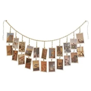 Hanging Photo Display with 22 Clips, Wooden Bead Garland, Boho Style Collage - Picture 1 of 7