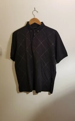 Sean John Black with Silver/Gray Argyle Pattern Polo Shirt Size Large  - Image 1 of 4