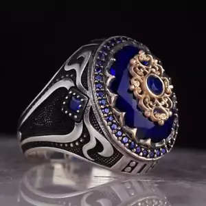 925 Sterling Silver Men's Ring Turkish Handmade Natural Stone - Picture 1 of 1