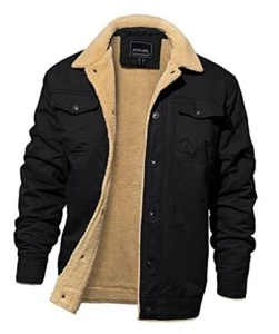 Men's Winter Jacket Thick Thermal Cotton Warm Fleece Lined Coat Large Black - Picture 1 of 7