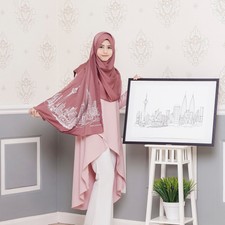 Hesharm Artwork Kuala Lumpur Aerial View Art on Hijab (Beige)