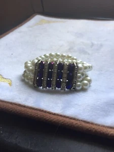 Cultured Pearl And Purple Glass Bead Stretchy Bracelet - Picture 1 of 2