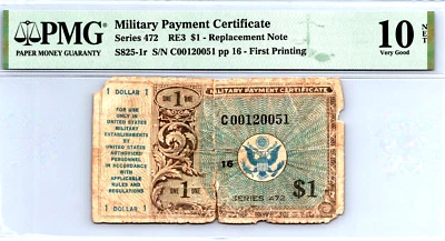 Series 472, $1 Dollar 1st Printing "REPLACEMENT"  MPC PMG 10 NET S825-1r - Image 1 of 4