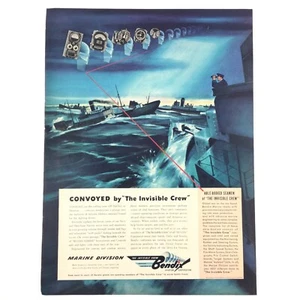 Bendix 1943 PRINT AD WWII Navy Merchant Marine Convoy Engineering Invisible Crew - Imagen 1 de 1