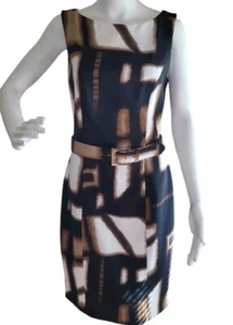 Cache Cocktail Dress Size 8 Belted Sleeveless Colorblock Midi Lined Black Career - Imagen 1 de 11