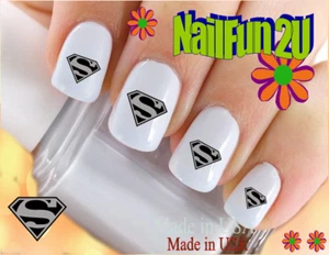 Nail Art 597 CHARACTER Superman #3 "S" Black WaterSlide Nail Decals Transfers - Picture 1 of 2