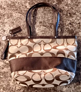Coach Signature Vintage Y2K Beige Demi Monogram Shoulder Bag 3548 Brown NM - Picture 1 of 8