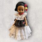 Vintage MUNECAS ENY Mexican Doll 12.5” Blinking Eyes White Dress With Stand