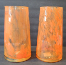 VINTAGE Pair of Libbey Handmade Glass Orange Cloud Swirl Vases - 1980s - 8.75"