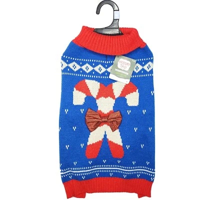 Dog Sweater Size XL Holiday Christmas 19-22 In. Blue With Candy Cane New - Image 1 of 3
