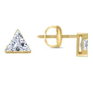 1.75 Ct Triangle Lab Created Grown Diamond Earrings Studs 14K Yellow Gold F/VS - Picture 1 of 3