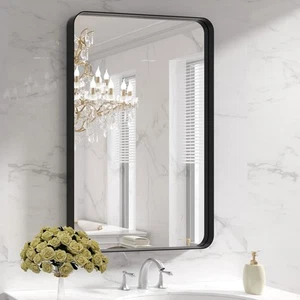 LOAAO Black Metal Framed Bathroom Mirror for Wall, 24X36 Inch Rounded Rectangle - Picture 1 of 7