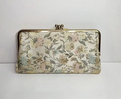 MCM Vintage Tapiz Cartera Enmarcada Kisslock Bolso sin asas Marfil Dorado Rosa Azul Flores Foto 1 de 4