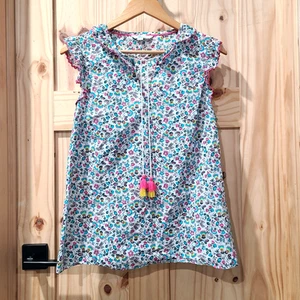 Boden Laurie Top Exotic Garden Ditsy Floral Blue Pink Tassel Tie Boho Size US 10 - Picture 1 of 10