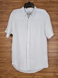 Report Collection Heritage 100% Linen Mens Shirt Size Large Button Front White - Picture 1 of 9