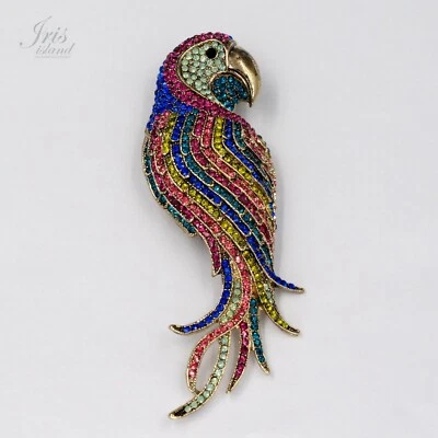 Broche prendedor mujer antiguo chapado en oro multicolor cristal loro regalo 01445 Foto 1 de 4