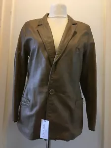 Vera Pelle Womens Button Fasten Italian Leather Jacket Size 12 Uk Taupe - Picture 1 of 8
