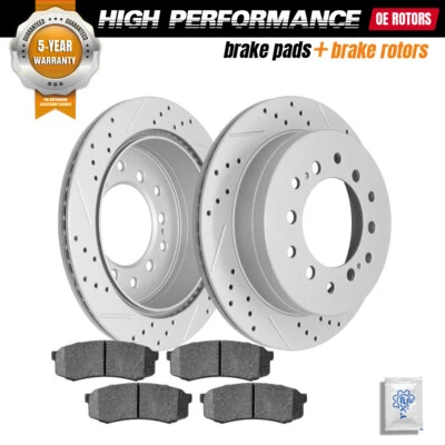 Rear Drilled Rotors Brake Pads for Lexus GX470 Toyota 4Runner FJ Cruiser Sequoia - Image 1 of 4