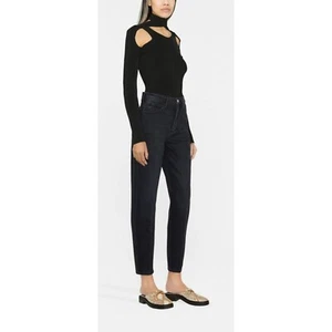 Pantalones de mezclilla negros tintados con montura de cintura alta de pierna cónica para mujer talla 29 nuevos con etiquetas - Imagen 1 de 13