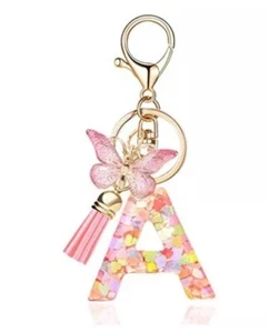 Fashion Alphabet Initial Letter Keychain Tassel Pink Butterfly Letter a - Picture 1 of 1