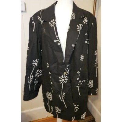 * NEWPORT NEWS Black Floral Print Lined Linen Blazer Jacket Ladies Size 14W - Image 1 of 4