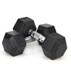 20LB Rubber Coated Dumbbell Set with Chrome Handle Hexagon Weight Training - Picture 1 of 8