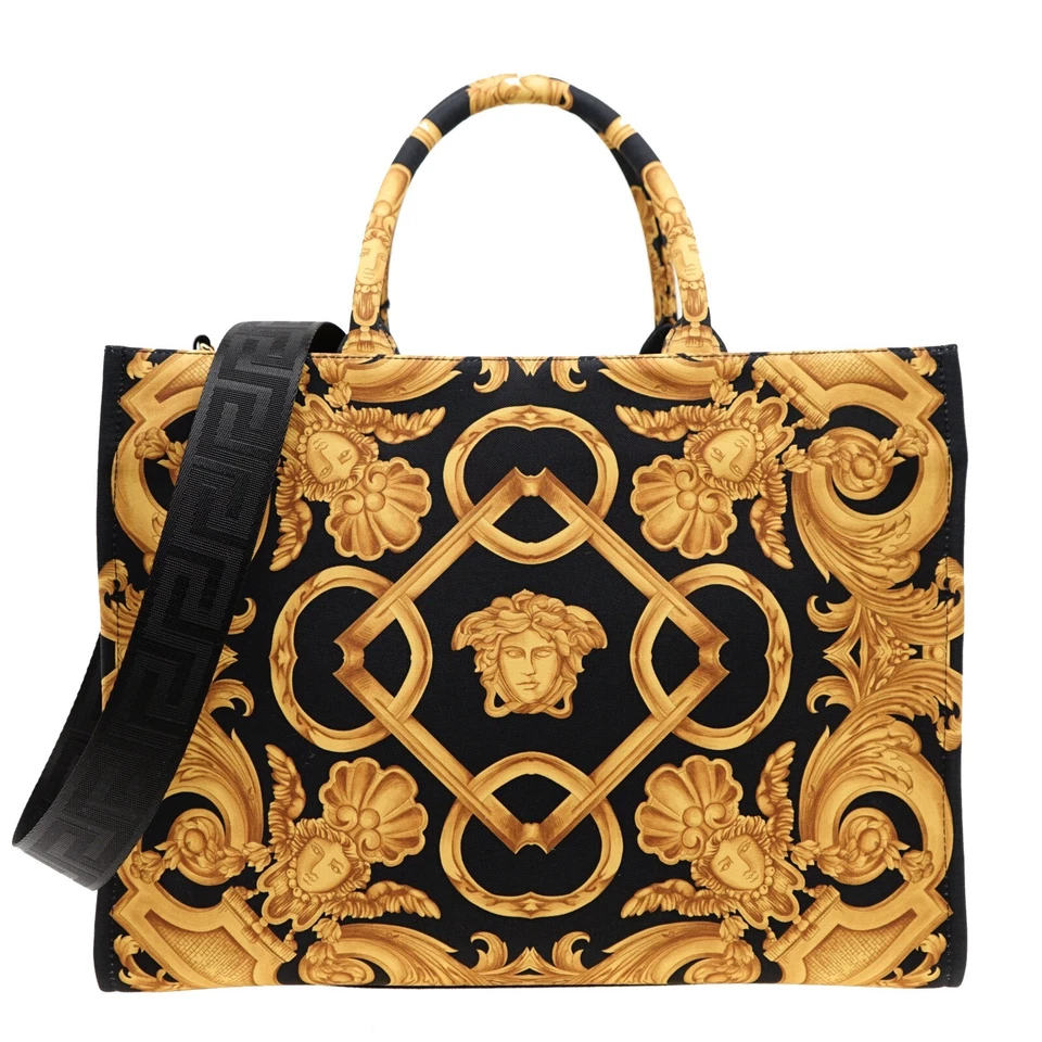Versace Gold and White Large Fabric Tote Bag 1014569 1A10399 2KM5V