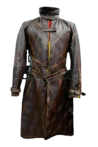 Trenchcoat Aiden Pearce Distressed Brown Watch Dogs abrigo de cuero auténtico para hombre - Imagen 1 de 4