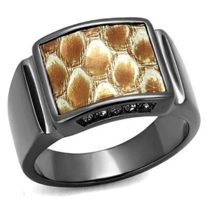 Light Black Rings for Women Anillo Para Mujer Stainless Steel Ring with Leather - Picture 1 of 14