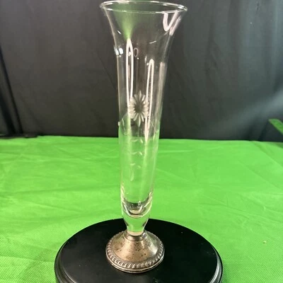 Jarrón de vidrio con flores grabadas de plata de ley con peso DUCHIN CREATION 9,5’’ Foto 1 de 4