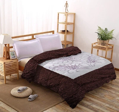 Indisch Satin Gesteppte Tagesdecke Queen Blumenmuster Muster Braune Farbe Decke - Bild 1 von 2