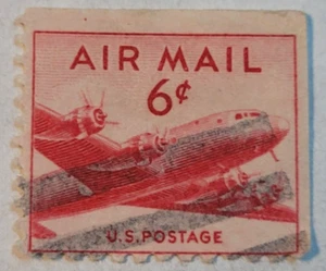 United States Postage ~ AIR MAIL ~ Red 5₵ Cent Stamp ~ Cancelled/Posted ~ Q11 - Picture 1 of 6