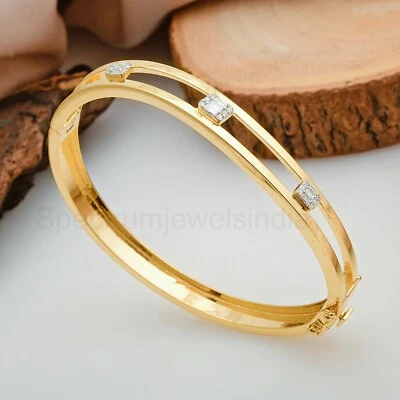 0.25 Ct Lab Grown CVD Diamond Bangle Bracelet 14K Yellow Gold Anniversary Gift - Image 1 of 4