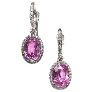 2ct Pink Sapphire Lab-Created Diamond Halo Drop Earrings 14k White Gold Plated - Picture 1 of 6